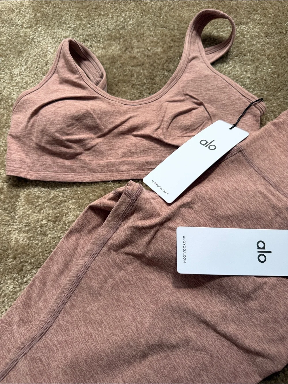 ALOSoft Heather Dark Pink Quartz Sports Bra & Legging Set
